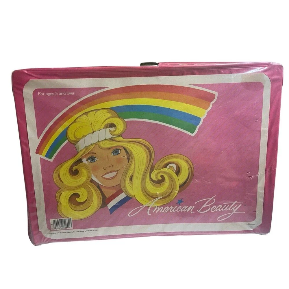 Vintage Barbie Doll Clothing Case American Beauty 1984 Pink Rainbow 80s